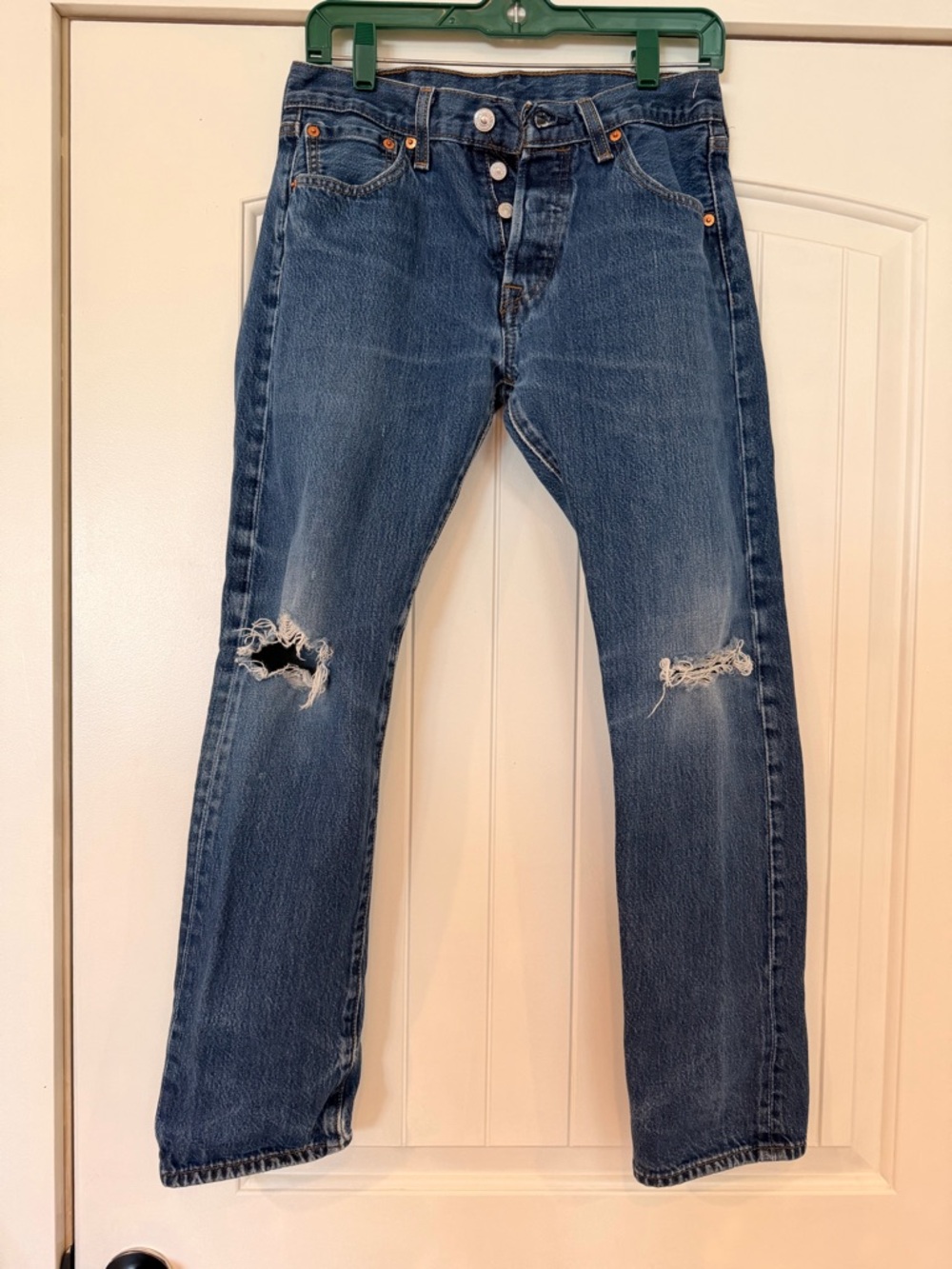 Levi's Blue Women's Straight-Leg Distressed Jeans